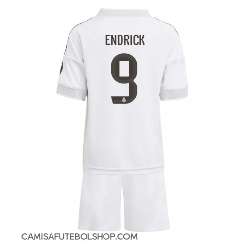 Camisa de time de futebol Real Madrid Endrick #9 Replicas 1º Equipamento Infantil 2025-26 Manga Curta (+ Calças curtas)